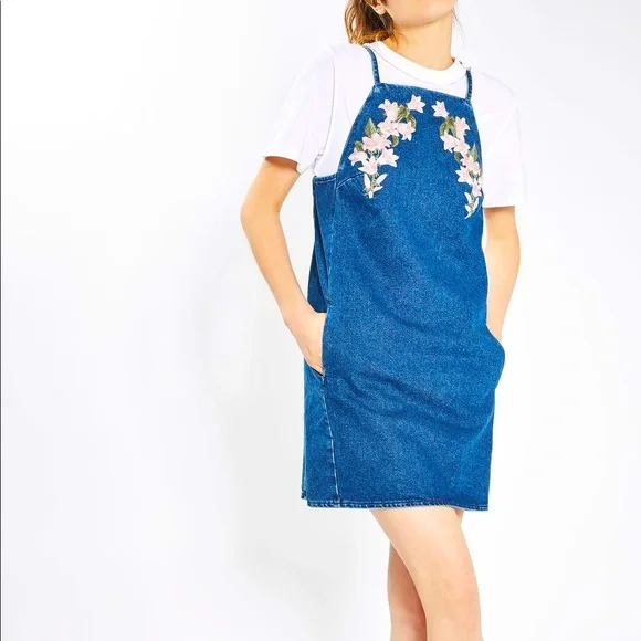 Top shop embroidered denim dress size 12